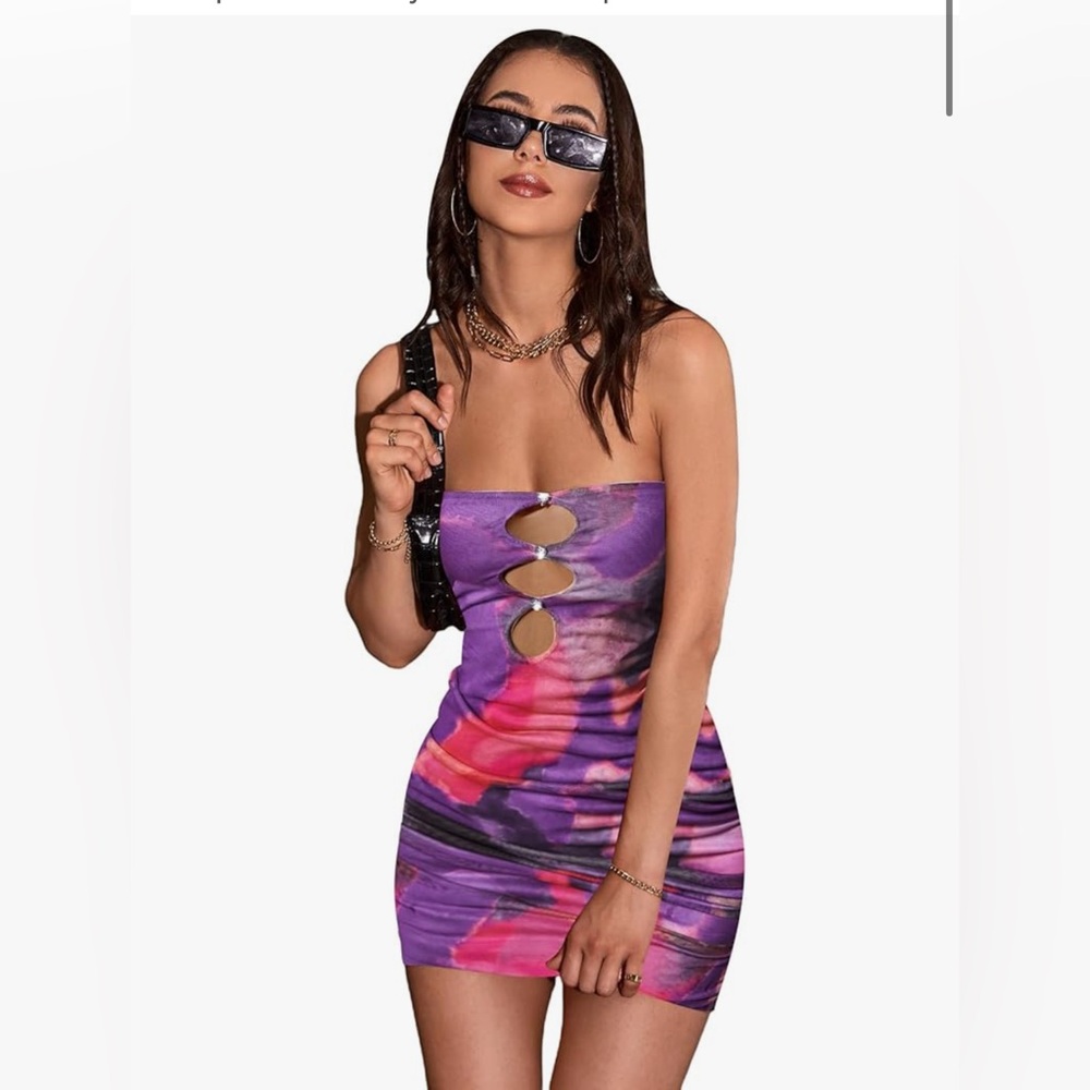 Purple and Pink Strapless Dress
